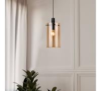 Eglo Polverara Amber Glass Single Pendant Light Wbs In Black Black