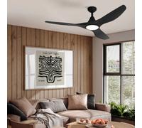 EGLO Portsea Matte Black Modern 3-Blade Plastic LED Ceiling Fan With Light - Black Matt - ABS - Ceiling Fan With Light