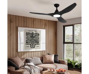 Eglo Portsea Matte Black Modern 3 Blade Plastic Led Ceiling Fan With Light