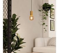 Eglo Pozueta 1 Pendant Light - Black Steel & Wood Detail, E27, Slim 65Mm Black