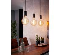 EGLO Pendant lighting Pozueta, 3 bulbs ceiling light fitting made of black steel, vintage and industrial style hanging lamp for dining and living room, E27 socket, L 33 inches