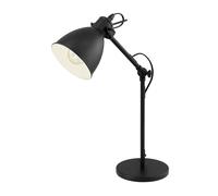Eglo Priddy Table Lamp, 1 Bulb Vintage Table Light in Industrial Design, Retro Lamp, Bedside Lamp Made of Steel, Colour: Black, White, Socket: E27, incl. Switch