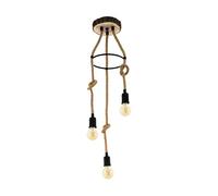 EGLO Rampside Pendant Light, 3-Bulb Pendant Lamp, Vintage, Industrial, Retro, Pendant Light Made of Steel and Natural Rope in Black, Natural, Dining Table Lamp, Living Room Lamp, Hanging with E27