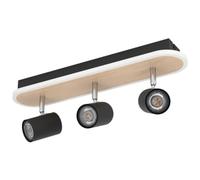Eglo Rimbocchi Natural Wood & Steel Modern 3 Light Spotlight, Black