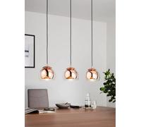 Eglo Rocamar Clear And Copper Glass And Metal 3 Light Ceiling Pendant, (D) 78Cm