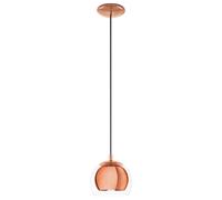 EGLO Rocamar Pendant Lamp, Copper-Coloured Metal and Clear Glass Ceiling Light, Dining and Living Room Hanging Lighting, E27 Socket