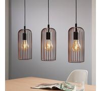 Eglo Roccamena 3-Flame Vintage Pendant Lamp, Black and Copper-Coloured Steel Hanging Light, Retro Dining and Living Room Hanging Lighting, E27 Socket