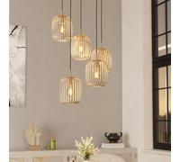 Eglo Pendant Lighting Romazzina, 5 Light Cluster Hanging lamp, Dining Room Ceiling Light Fixture, Metal in Sand Colour, E27 Socket