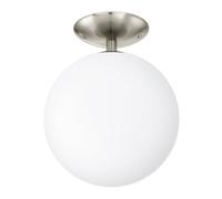 Eglo Ceiling lamp Rondo, 1 Flame Ceiling Light, Material: Steel, Colour: matt Nickel, Glass: matt Opal White, Socket: E27