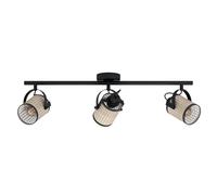 EGLO Ruscomb Ceiling Light 3-Bulb Vintage Retro Boho Ceiling Spotlight Steel Paper Plastic Living Room Lamp in Black Natural Kitchen Lamp Spotlights with E27 Socket
