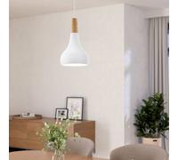 Eglo Pendant Lighting Sabinar, hamging lamp Made of White Metal and Natural Wood, Ceiling Light Fixture with E27 Socket, Ø 18 cm, FSC Certified