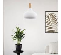 Eglo Pendant Lighting Sabinar, hamging lamp Made of White Metal and Natural Wood, Ceiling Light Fixture with E27 Socket, Ø 28 cm, FSC Certified