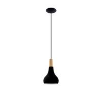 EGLO Sabinar Metal/Wood Single Pendant Light - Black, Brown - Steel, Wood - Pendant Light