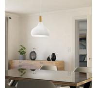 Eglo Sabinar Metal/Wood Single Pendant Light in White EGLO White