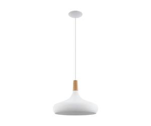 Eglo Sabinar Pendant Light, Steel and Wooden Hanging Lamp Coloured in White and Brown, E27 Socket, Socket: E27, Ø: 40 cm (15.7")