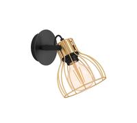 Eglo Indoor Wall Light Sambatello, Industrial Style lamp with Movable spot Light, Living Room and Hallway Lighting Fixture, Metal in Black and Brass Finish, E27 Socket
