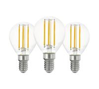 Eglo Set of 3 E14 Filament LED Lamps, Edison Light Bulb Transparent, 7 watt (Equivalent to 60 watt), 806 Lumen, Warm White Lightbulb, 2700 K, P45 Bulb, Ø 4.5 cm
