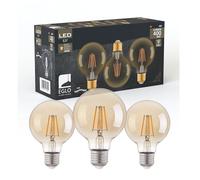 Eglo Set of 3 Filament led Light Bulbs, E27 Screw Bulbs, Edison Vintage Bulbs Amber, 4 watts Each, Globe Lightbulbs Warm White, 2200 K, 400 Lumen, Retro lamp G80, Ø 8 cm
