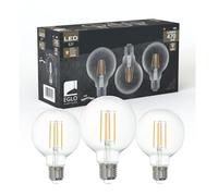 Eglo Set of 3 Filament led Light Bulbs, E27 Screw Bulbs, Edison Vintage Lightbulbs Clear, 4 watts Each, Globe Bulbs Warm White, 2700 K, 470 Lumen, Retro G80 Lamps, Ø 8 cm