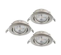 Eglo Set of 3 LED recessed Spotlight Set Favazzina, Round Flat Metal Ceiling Spots in Silver, Includes GU10 Bulbs, Warm White, Ø 8.8 cm