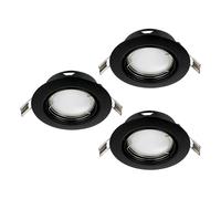 Eglo Set of 3 LED recessed Spotlight Set Peneto, Swivel Ceiling Spots in Black Metal, Flat Lights with GU10 Bulbs, 4.6W, 400 lumens, 3000K Warm White, Ø 8.7 cm