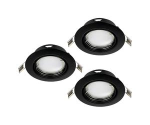 Eglo Set of 3 LED recessed Spotlight Set Peneto, Swivel Ceiling Spots in Black Metal, Flat Lights with GU10 Bulbs, 4.6W, 400 lumens, 3000K Warm White, Ø 8.7 cm