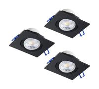 Eglo Set of 3 recessed Spotlight Set Saliceto, dimmable Square Ceiling Spots, Black Aluminium, Warm White, 8.8 x cm