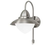 Eglo Sidney Sensor Outdoor Wall Lamp, Silver Stainless Steel and White Opal Matt Glass, Incl. Motion Detector, E27 Socket, IP44