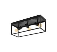 Eglo Silentina Flush Ceiling Light, Industrial Design Living Room, Kitchen, Hallway Lighting, Black Steel Ceiling Light Fitting, E27 Socket