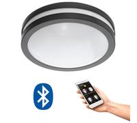 Eglo Smart Home LED Ceiling lamp Locana-C, Outdoor Ceiling Light, dimmable Exterior Light, Anthracite Galvanized Steel, White Plastic, Warm White, IP44