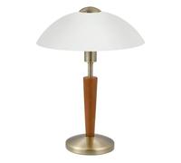 Eglo Solo 1 Table Lamp, 1 Bulb Table Lamp, Material: Steel, Wood, Colour: Burnished, Walnut, Glass: Satin White, Socket: E14, Includes Touch Dimmer