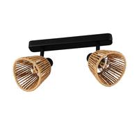 Eglo Spotlight bar Keelby, Light Fitting Boho Style with 2 Flexible Spots, Ceiling lamp for Living Room and Bedroom, Black Steel, Raffia Paper in Natural Colours, E14 Socket