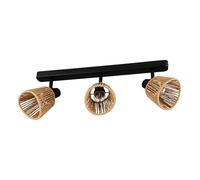 Eglo Spotlight bar Keelby, Light Fitting Boho Style with 3 Flexible Spots, Ceiling lamp for Living Room and Bedroom, Black Steel, Raffia Paper in Natural Colours, E14 Socket