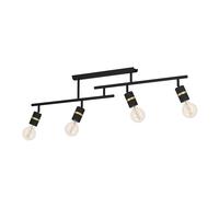 EGLO Spotlight bar Lurone, ceiling light fitting with 4 adjustable spot lights, living room lamp made of black and brass coloured metal, track lighting with E27 socket