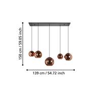 EGLO Stars Of Light Cordoba pendant light, 5-bulb, long, copper