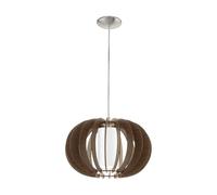 EGLO Stellato 3 Pendant Light, 1-Bulb Vintage, Modern, Pendant Light Made of Steel, Wood and Glass in Matte Nickel, Brown, White, Dining Table Lamp, Living Room Lamp Hanging with E27 Socket, Diameter 40 cm