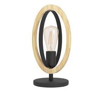 Eglo Table lamp Basildon, 1 Flame Table lamp Vintage, Industrial, Retro, Bedside lamp Made of Steel and Wood, Living Room lamp Nature, lamp with Switch, E27 Socket Black, Brown