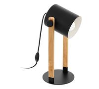 Eglo Table lamp Hornwood, Vintage Bedside lamp in Industrial Design, Retro Living Room and Bedroom Lighting, Metal in Black and Cream, Natural Wood, FSC Certified, E27 Socket, incl. Switch