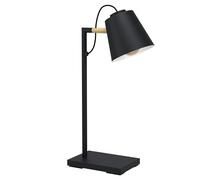 Eglo Table lamp Lacey, Bedside Light with lampshade, Metal Fixture in Black, Cream and Natural Wood, Reading E14 Socket, 48.5 cm Tall