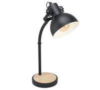 Eglo Lubenham Table lamp, 1 Flame Vintage Table lamp in Industrial Design, Retro Bedside lamp Made of Steel and Wood, Colour: Black, Brown, Socket: E27, incl. Switch