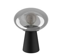 Eglo Table Lamp Madonnina, Bedside Light with Glass Globe, Decorative Fixture for Bedroom and Living Room, Metal in Black Grey-Transparent, E27 Socket, 32.5 cm