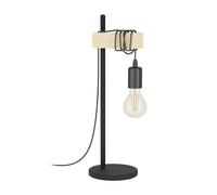 Eglo TOWNSHEND Black Metal & Natural Wood Industrial Style Table Lamp with Exposed Bulb EGLO Black