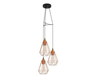 Eglo Tarbes 3-Bulb Pendant Lamp, Vintage/Retro Style Ceiling Lighting, Steel and Plastic Coloured in Copper and Black Hanging Light, E27 Socket, Ø 31 cm (12.2")