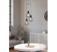 Eglo Pendant Light Tarbes - 3-Light Black Steel Vintage Retro Industrial, E27 Socket, Ø 31 cm