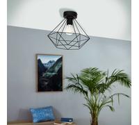 EGLO Tarbes Vintage/Retro Ceiling Light, Black Steel Living Room Semi Flush Ceiling Lamp, E27 Socket