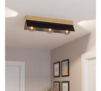 Eglo Ceiling Light Fitting Tarrafo, 3 lamp Light Fixture, Natural Living Room Lighting Made of Brown Wood and Black Metal, FSC100HB, E27 Socket