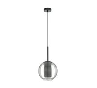 EGLO Tindari Pendant Light, 1-Bulb Pendant Light, Metal Pendant Light in Nickel Nero and Glass in Black Transparent, Dining Table Lamp, Living Room Lamp Hanging with E27 Socket