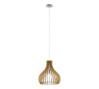 EGLO Tindori Pendant Light, 1-Bulb Vintage Pendant Light Made of Steel and Wood in Nickel Matt, Maple, Dining Table Lamp, Living Room Lamp Hanging with E27 Socket, Diameter 38 cm