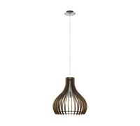 EGLO Tindori Pendant Light, 1-Bulb Vintage Pendant Light, Steel and Wood in Matt Nickel, Brown, Dining Table Lamp, Living Room Lamp, Hanging with E27 Socket, Diameter 38 cm