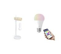 Eglo Tischlampe Townshend, Vintage Tischleuchte im Industrial Design INKL. E27 Smart Home Connect.z RGB Leuchtmittel, dimmbare Lampe, Nachttischlampe aus Stahl und Holz, Weiß, Braun, INKL. Schalter